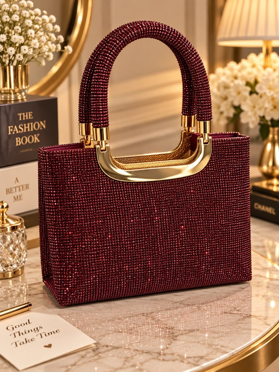 Rhinestone Embellished Evening Tote & Clutch