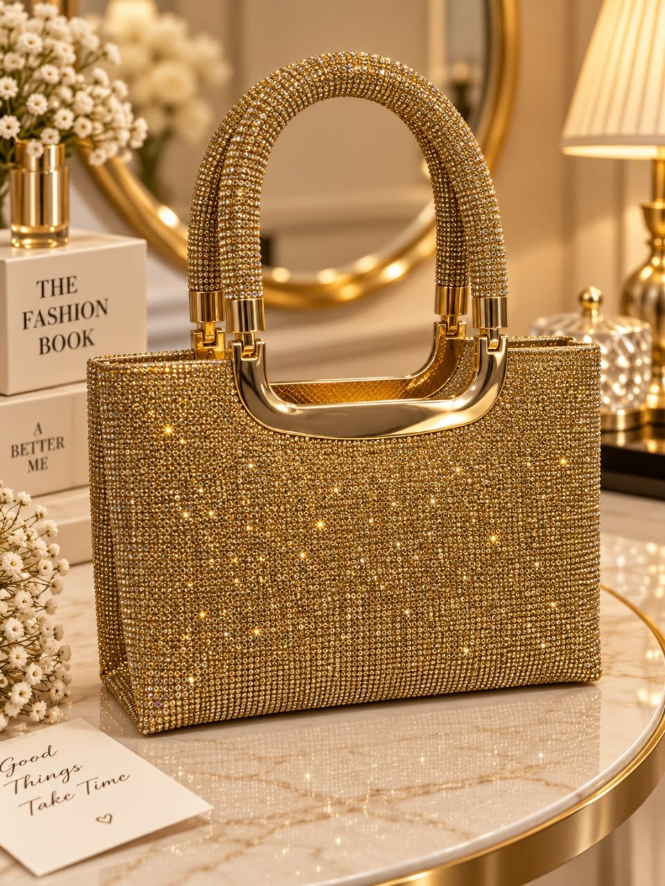 Rhinestone Embellished Evening Tote & Clutch