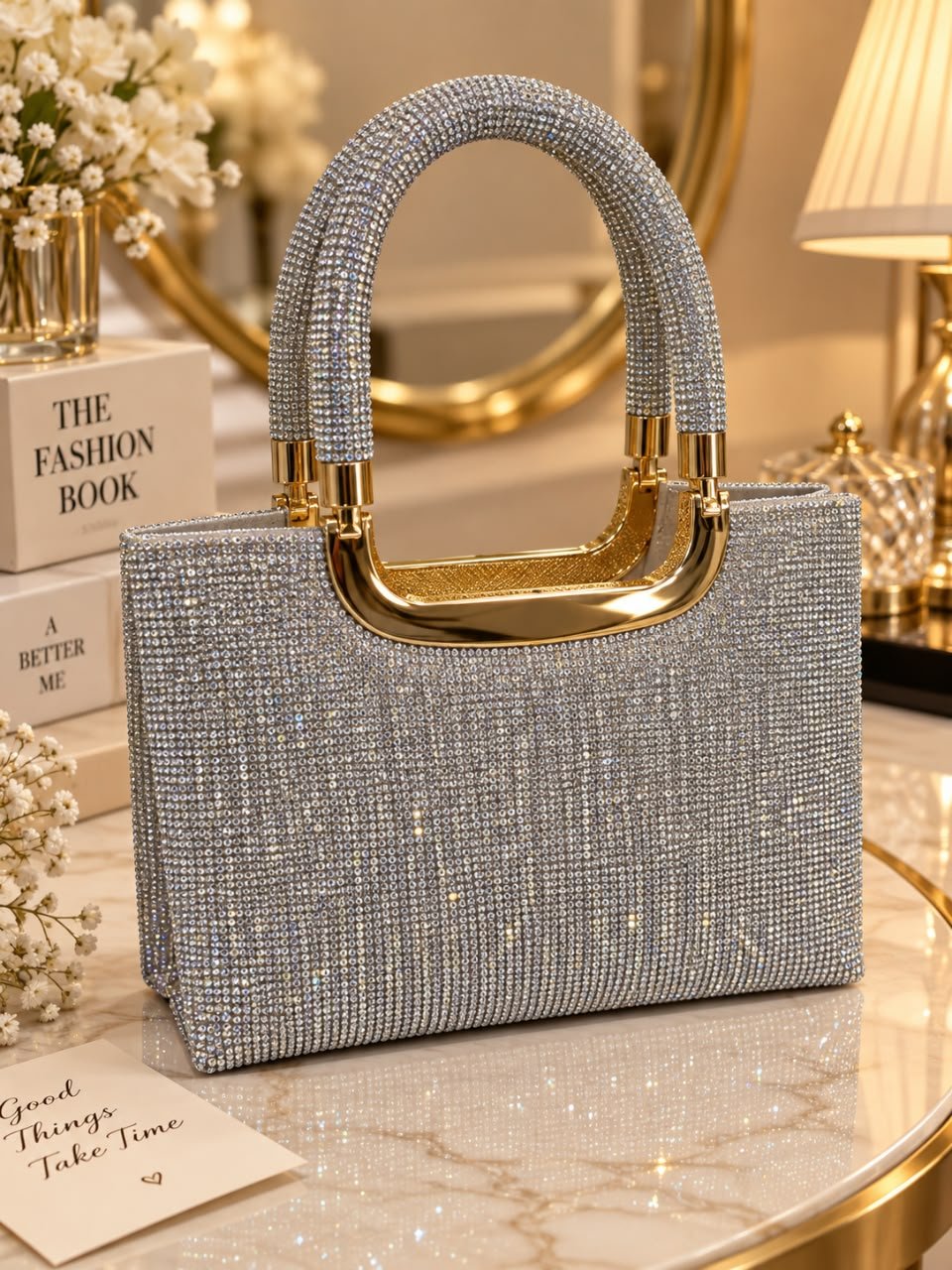 Rhinestone Embellished Evening Tote & Clutch