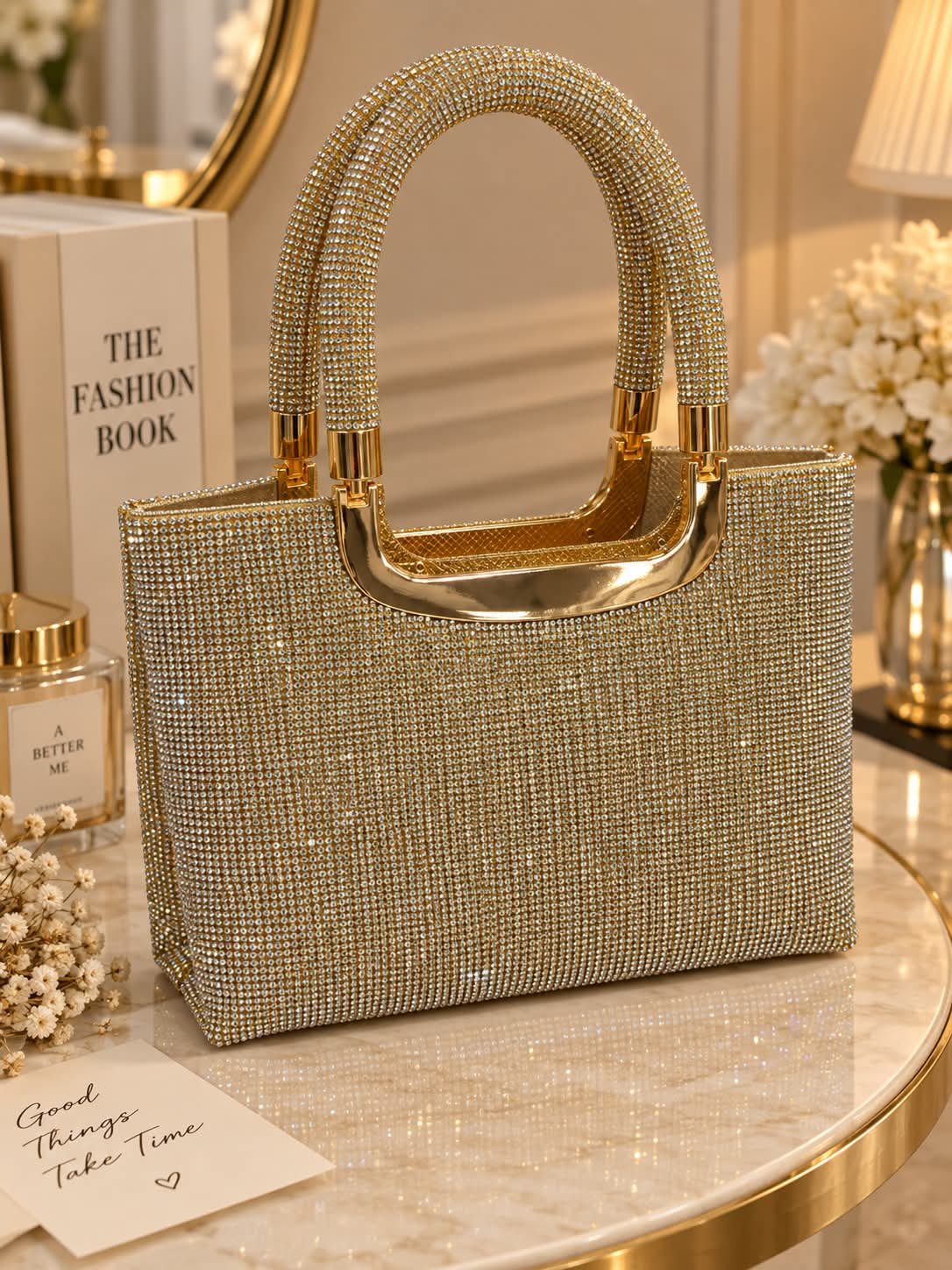 Rhinestone Embellished Evening Tote & Clutch