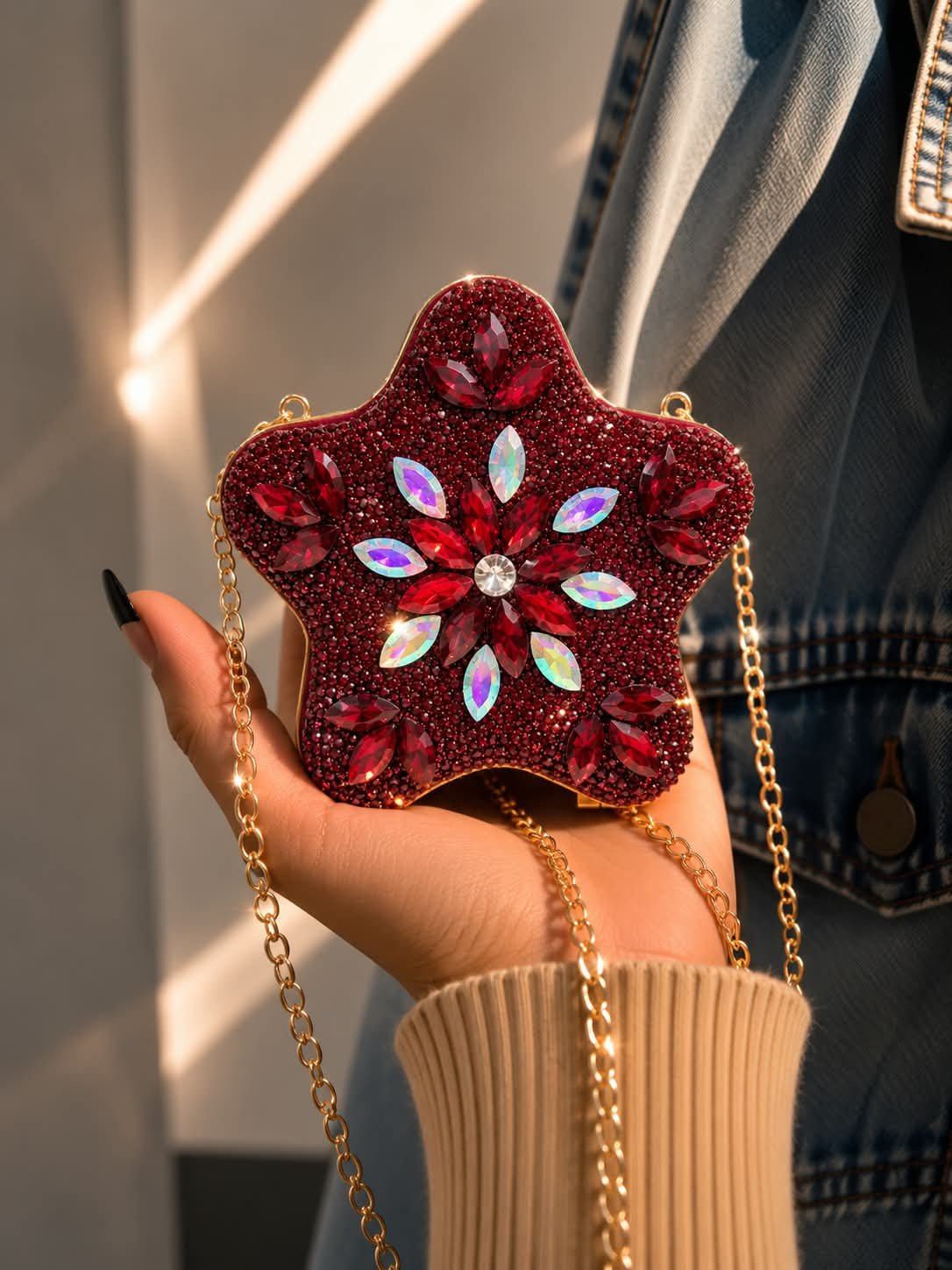 Star Shaped Crystal Embellished Evening Clutch