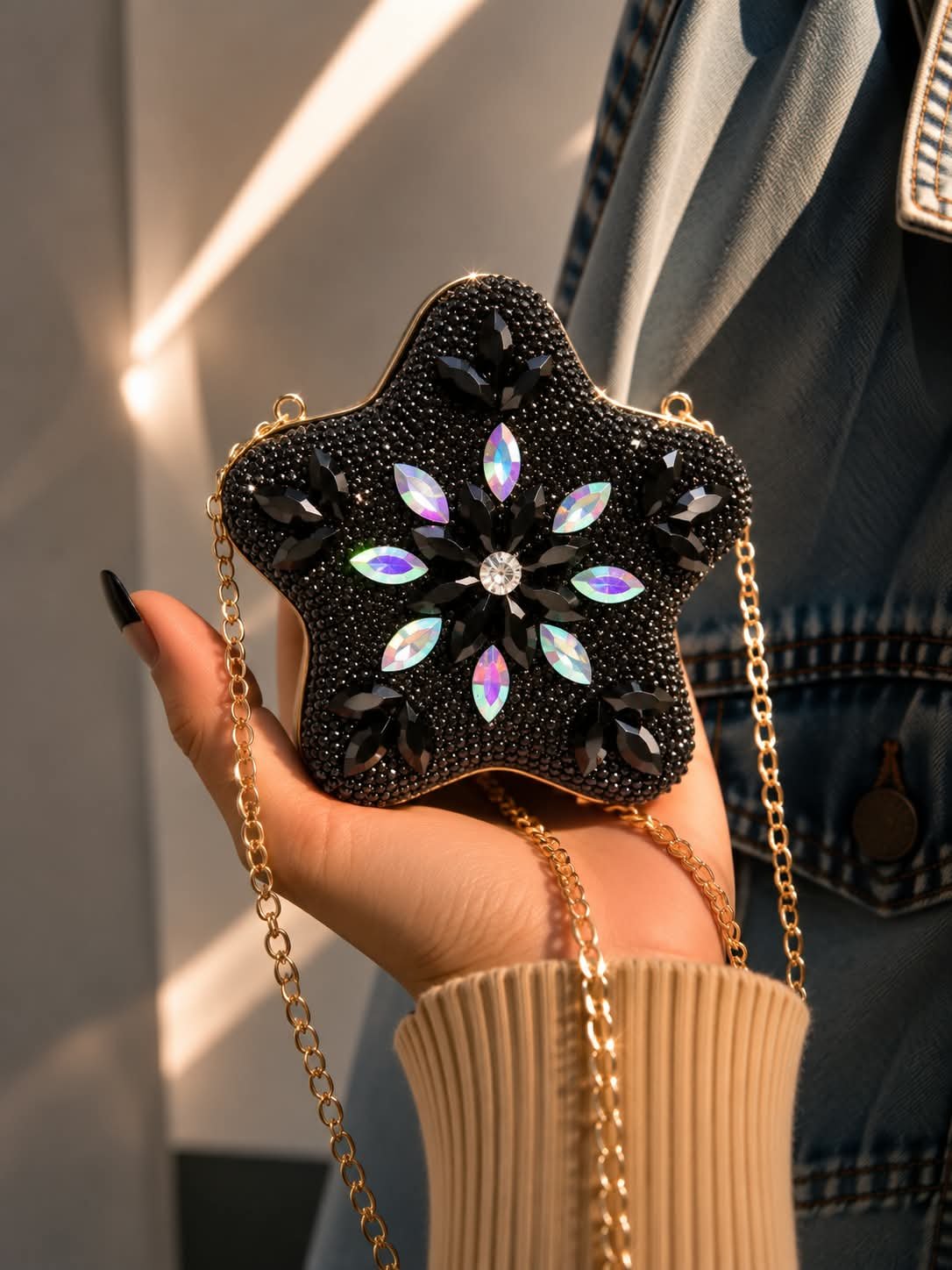 Star Shaped Crystal Embellished Evening Clutch