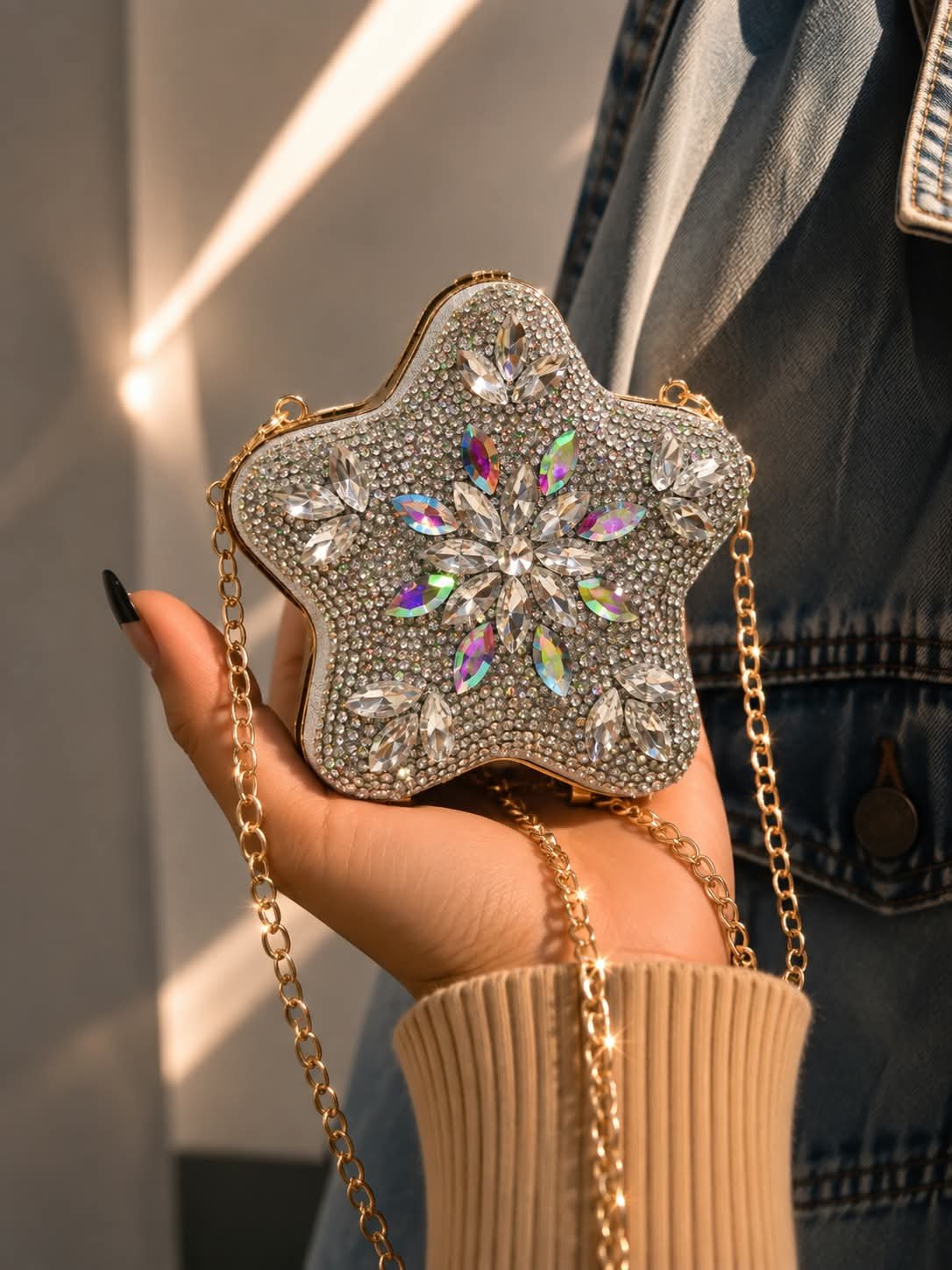 Star Shaped Crystal Embellished Evening Clutch