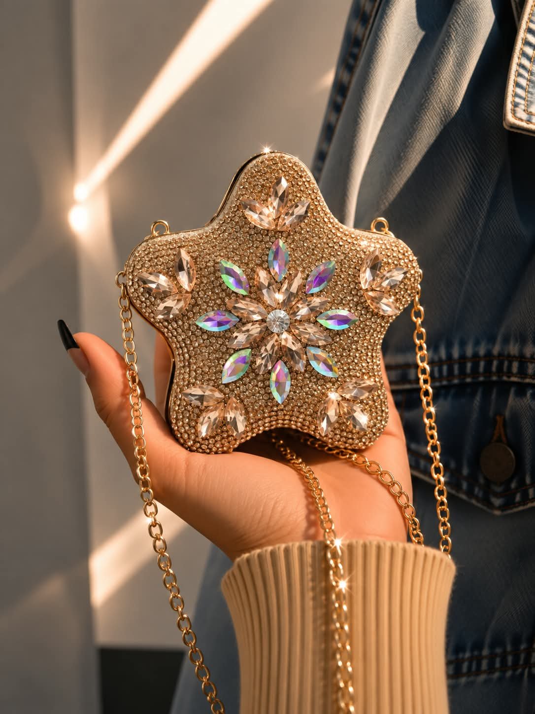 Star Shaped Crystal Embellished Evening Clutch