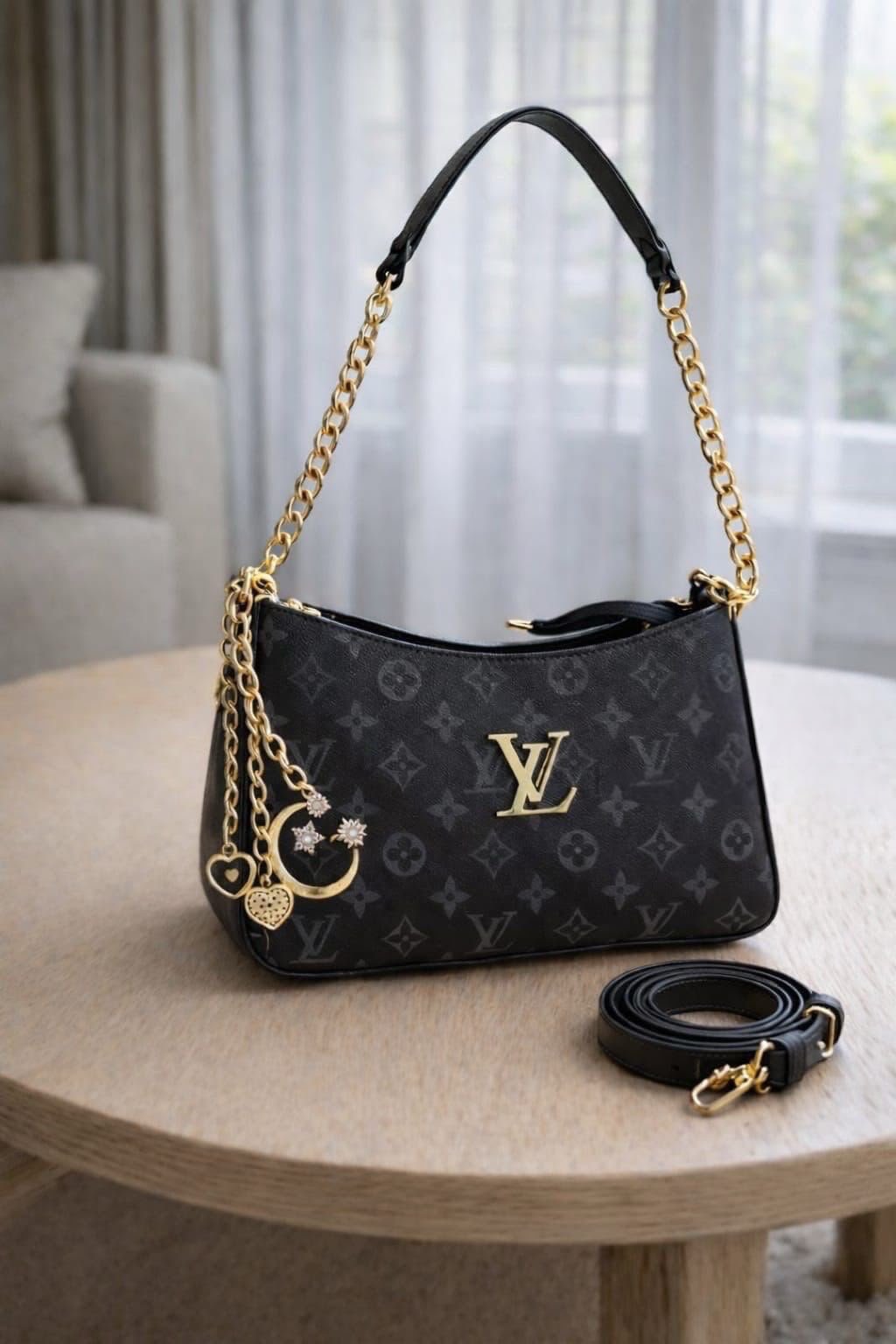 LV Charm Accent Chain Shoulder Bag