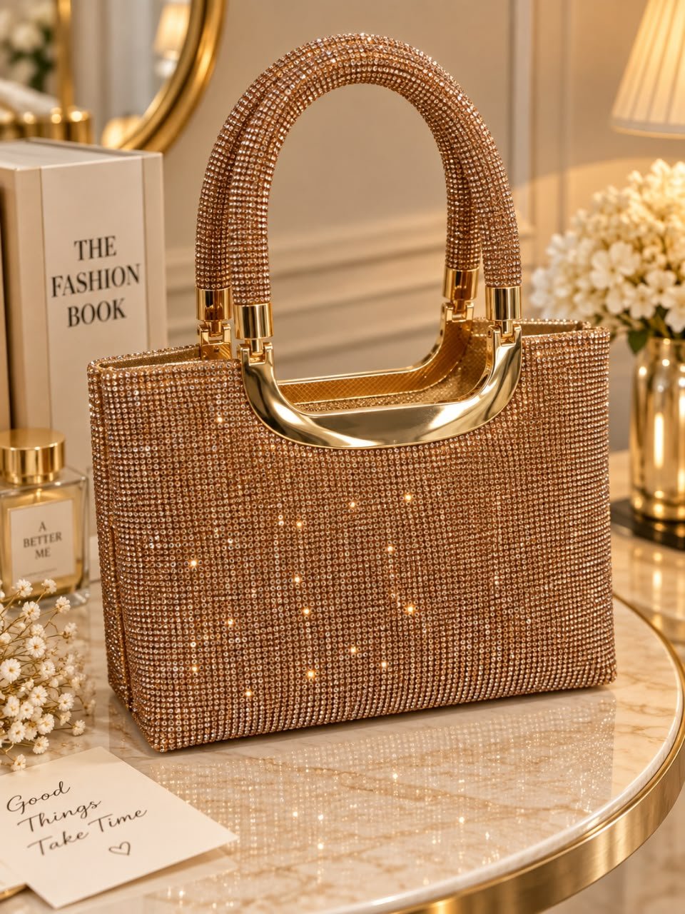 Rhinestone Embellished Evening Tote & Clutch