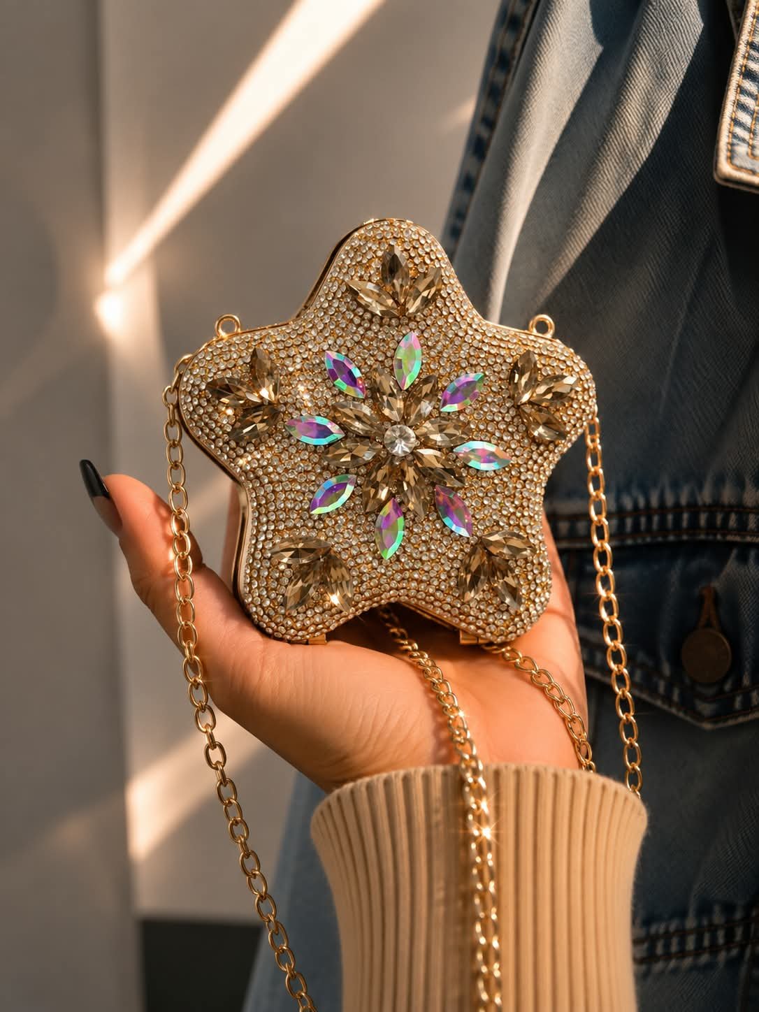 Star Shaped Crystal Embellished Evening Clutch