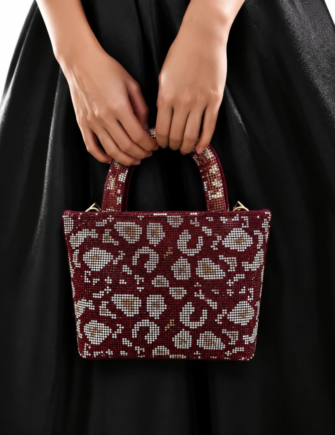 Leopard Print Crystal Embellished Evening Tote